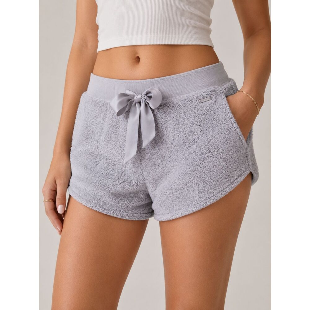 Gilly Hicks by Hollister Plush Lounge Shorts XS Gray Soft Fuzzy Pajama Shorts